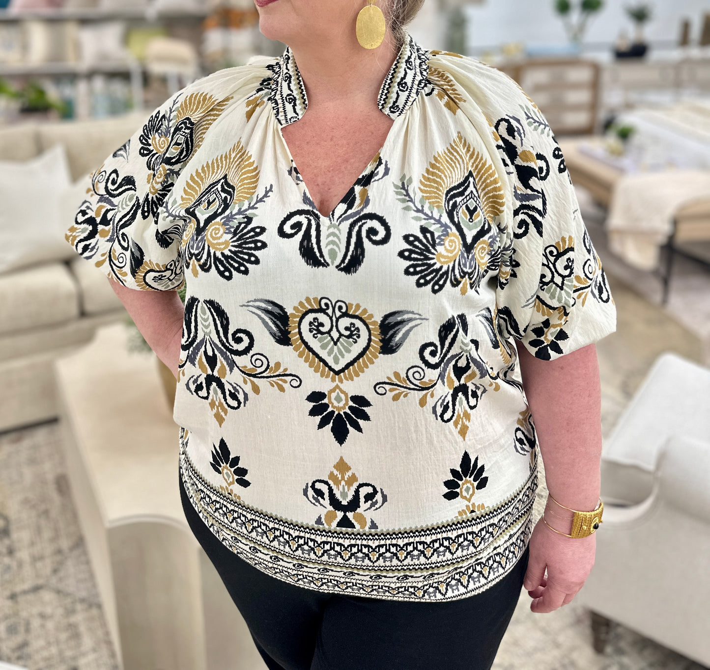 Cream Natural Pattern Plus Top