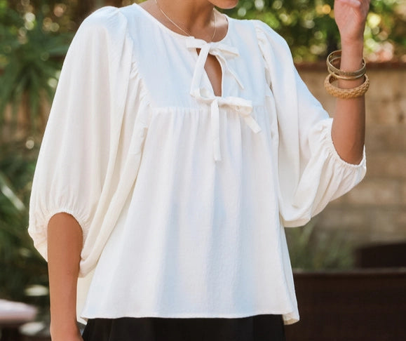 Plus Ivory Flowy Bow Top