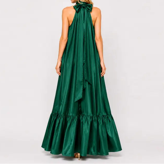 Green Satin Halter Maxi Dress