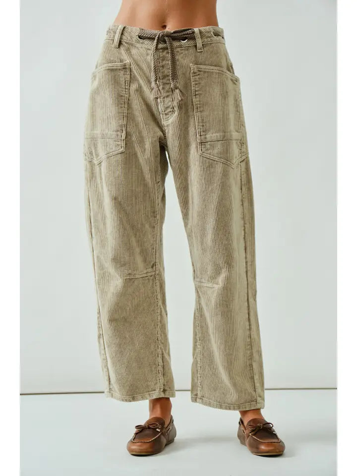 Beige Corduroy Barrel Pants