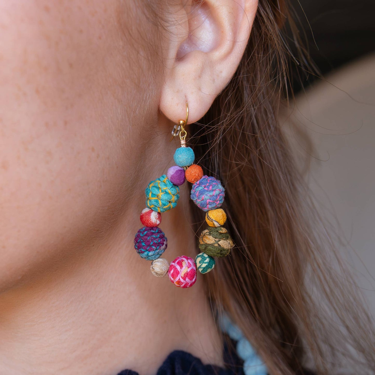 Kantha Teardrop Earrings