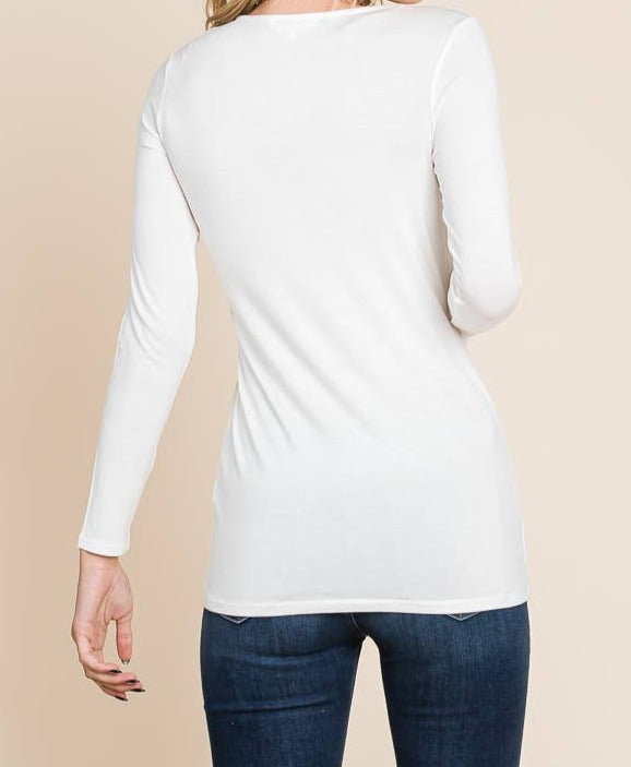 Cream V Neck Layering Top