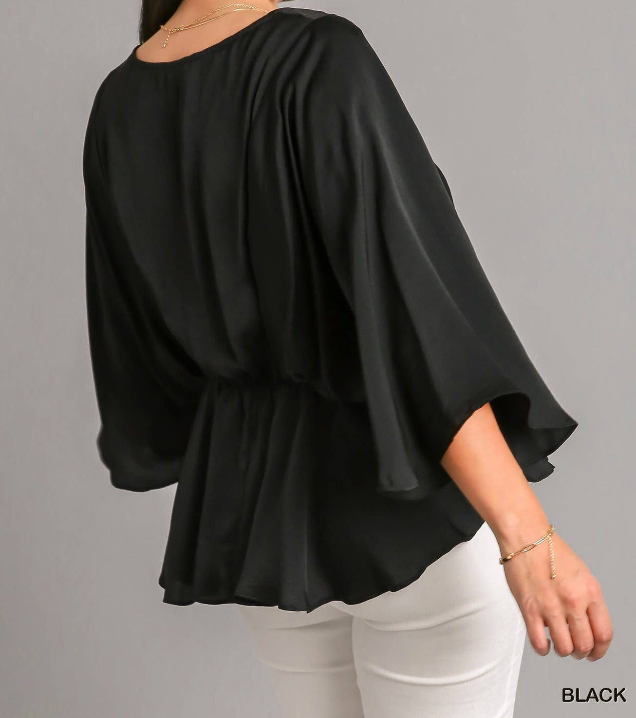 Black Peplum Satin Top