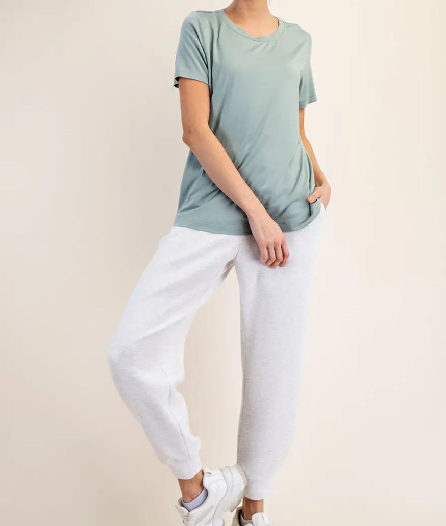 Moss Viscose Short Sleeve Top