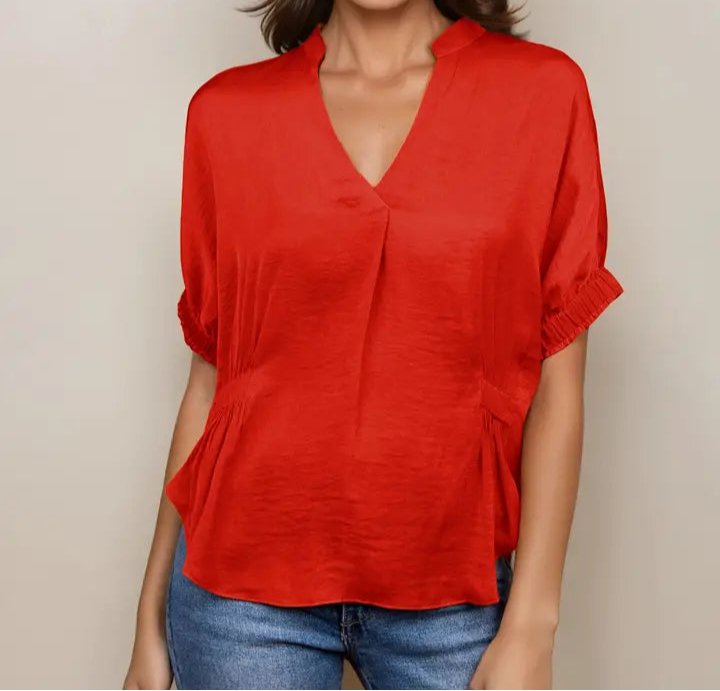 Oversized Red V-Neck Top