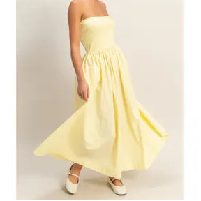 Yellow Strapless Midi Dress