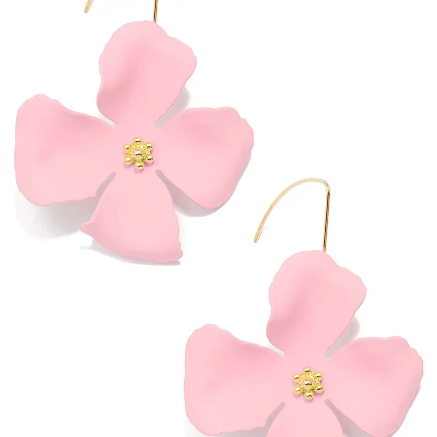 Matte Pink Flower Drop Earrings