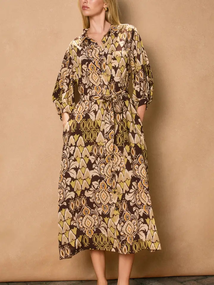 Brown Botanical Dress
