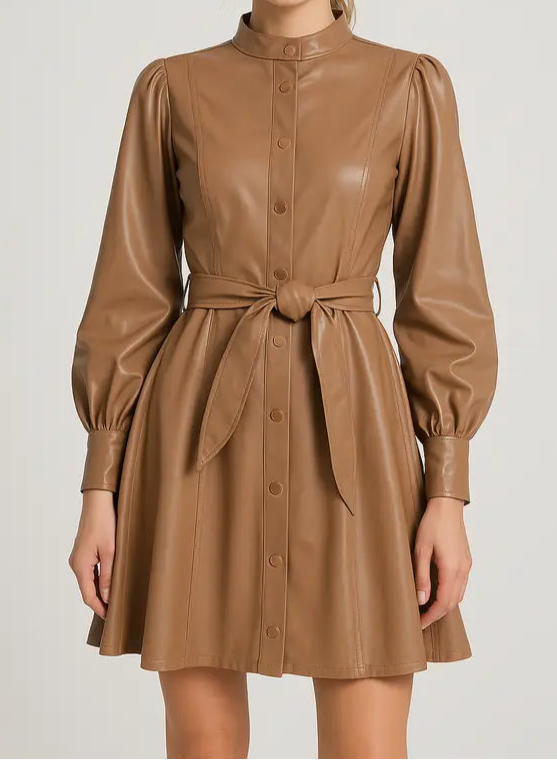 Faux Brown Leather Mini Dress