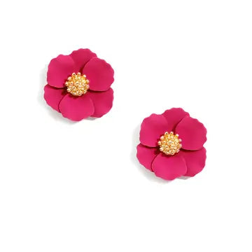 Hot Pink Floral Stud Earrings