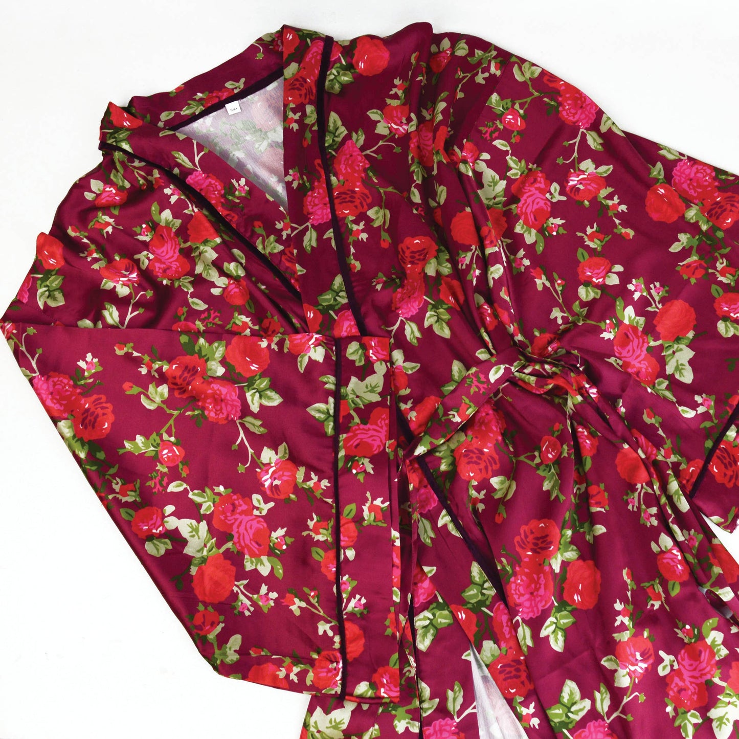 Burgundy Floral Satin Robe