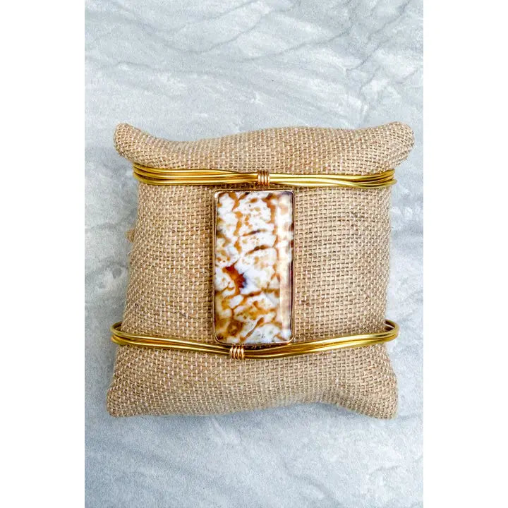 Gold Cuff Bracelet w/Rectangle Stone