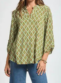 Green Fall Floral 3/4 Sleeve Top