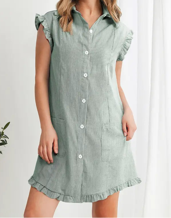 Green Frilled Collar Mini Dress