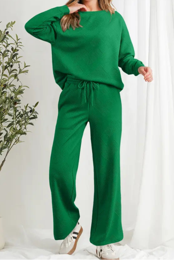 Textured Green Pants Set
