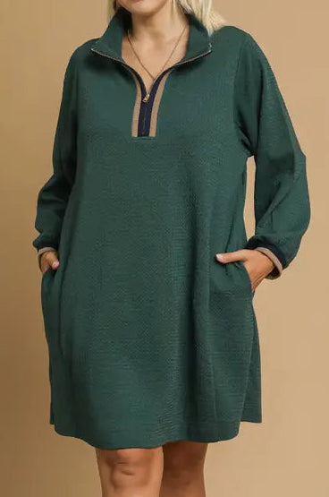 Green Plus Size Quarter Zip Dress