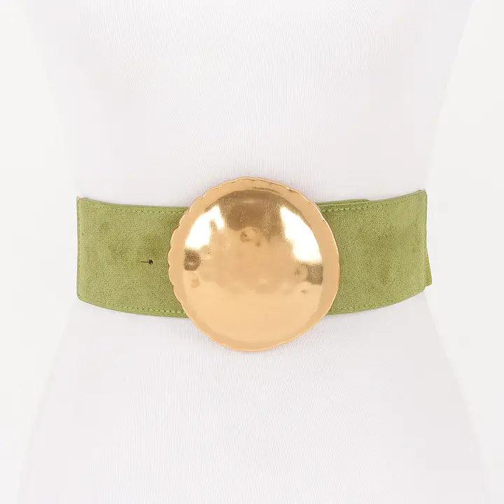 Green Stretch Belt w/Large Gold Buckle