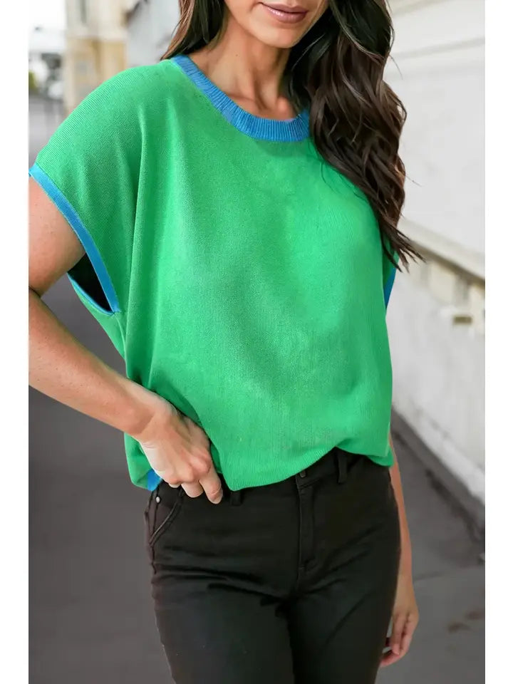Green Two Tone Knit Sweater