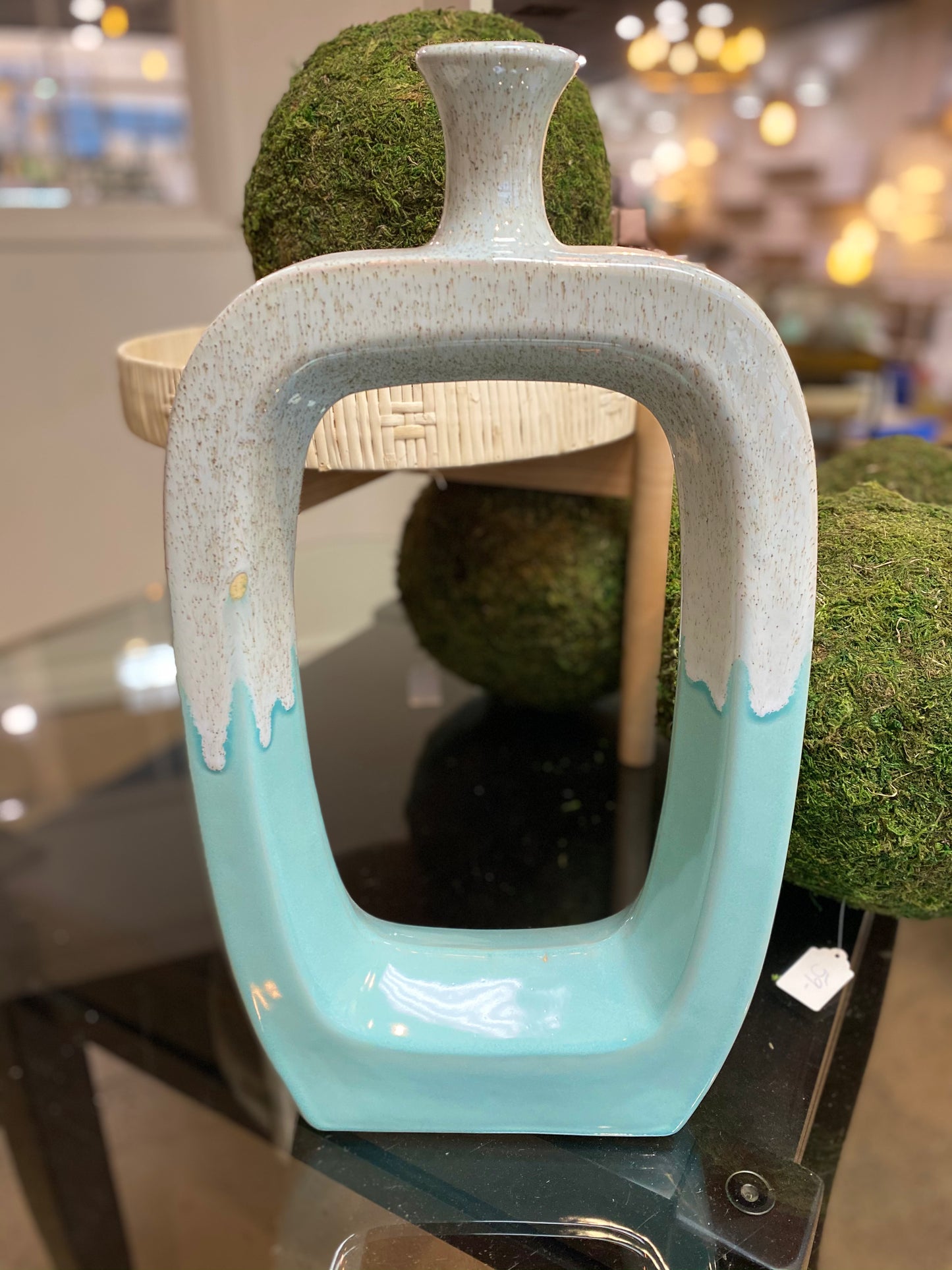 Aqua Ceramic Cutout Vase