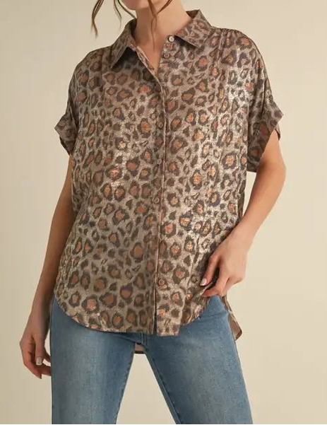 Collared Leopard Print Top