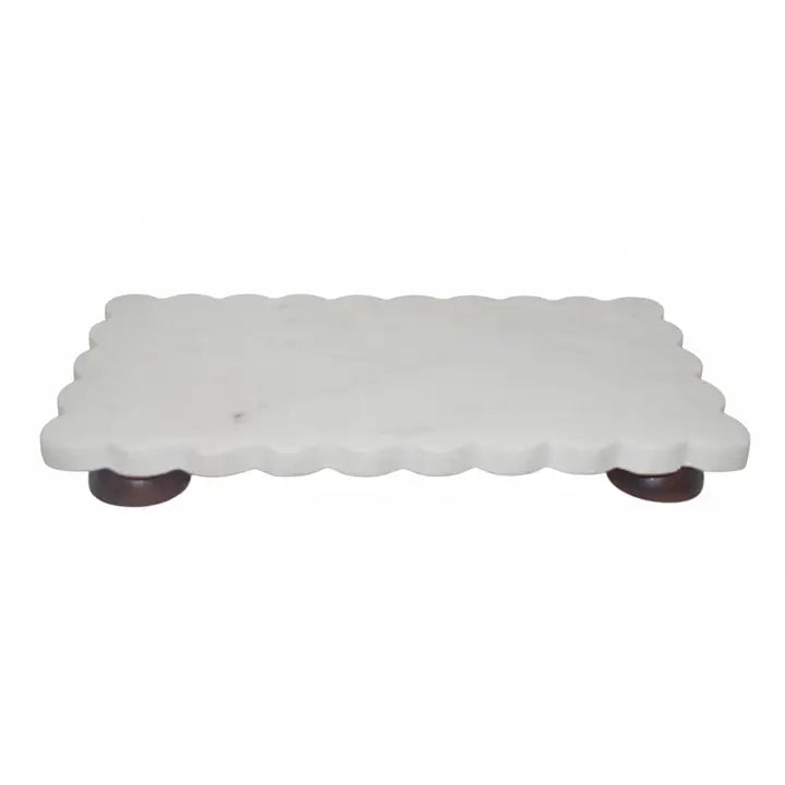 Scalloped Marble Tray w/Wood Legs 14"x8"