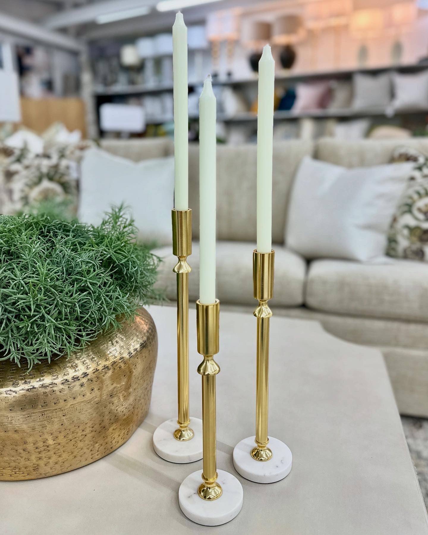 Gold Candle Holder w/Marble Base S/2