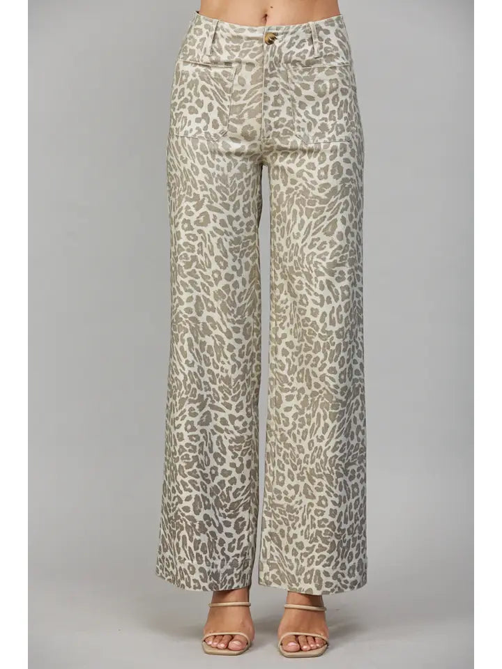 Metallic Animal Print Wide Leg Pants