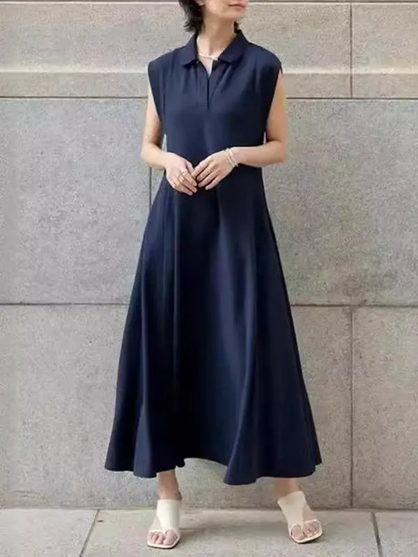 Navy Blue Pleated Maxi Dress