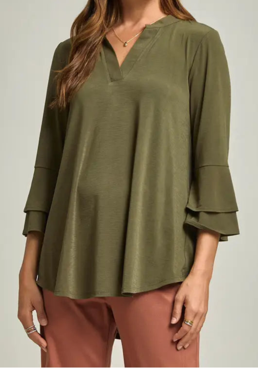 Olive Green Ruffle Sleeve Top