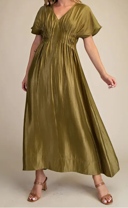 Olive Green V-Neck Dress