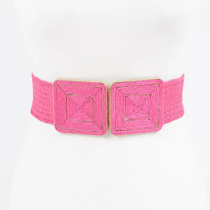 Pink Faux Straw Elastic Belt