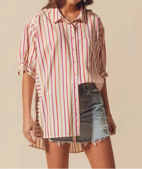 Pink Multi Color Stripe Top