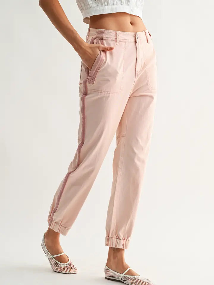 Pink Track Pants w/Side Stripe