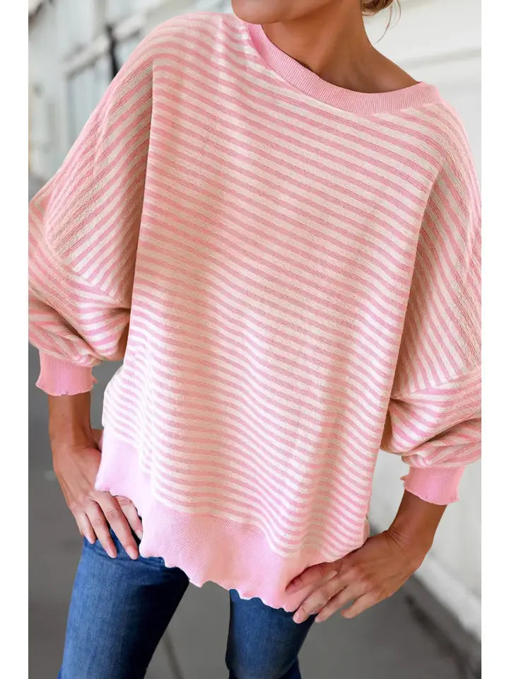 Pink Striped Loose Fit Top