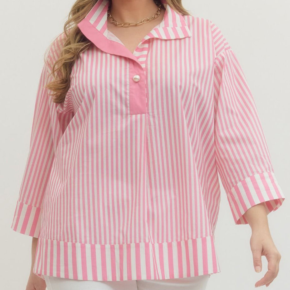 Pink 3/4 Sleeve Plus Top