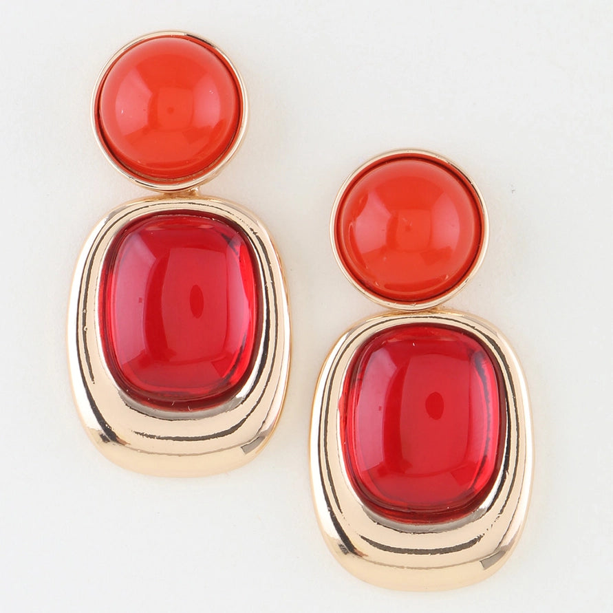 Red Stone Frame Earrings