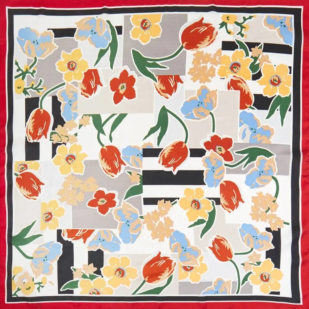 Red Floral Geometric Scarf