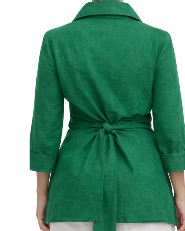 Green Linen Tie Front Jacket 4-Way