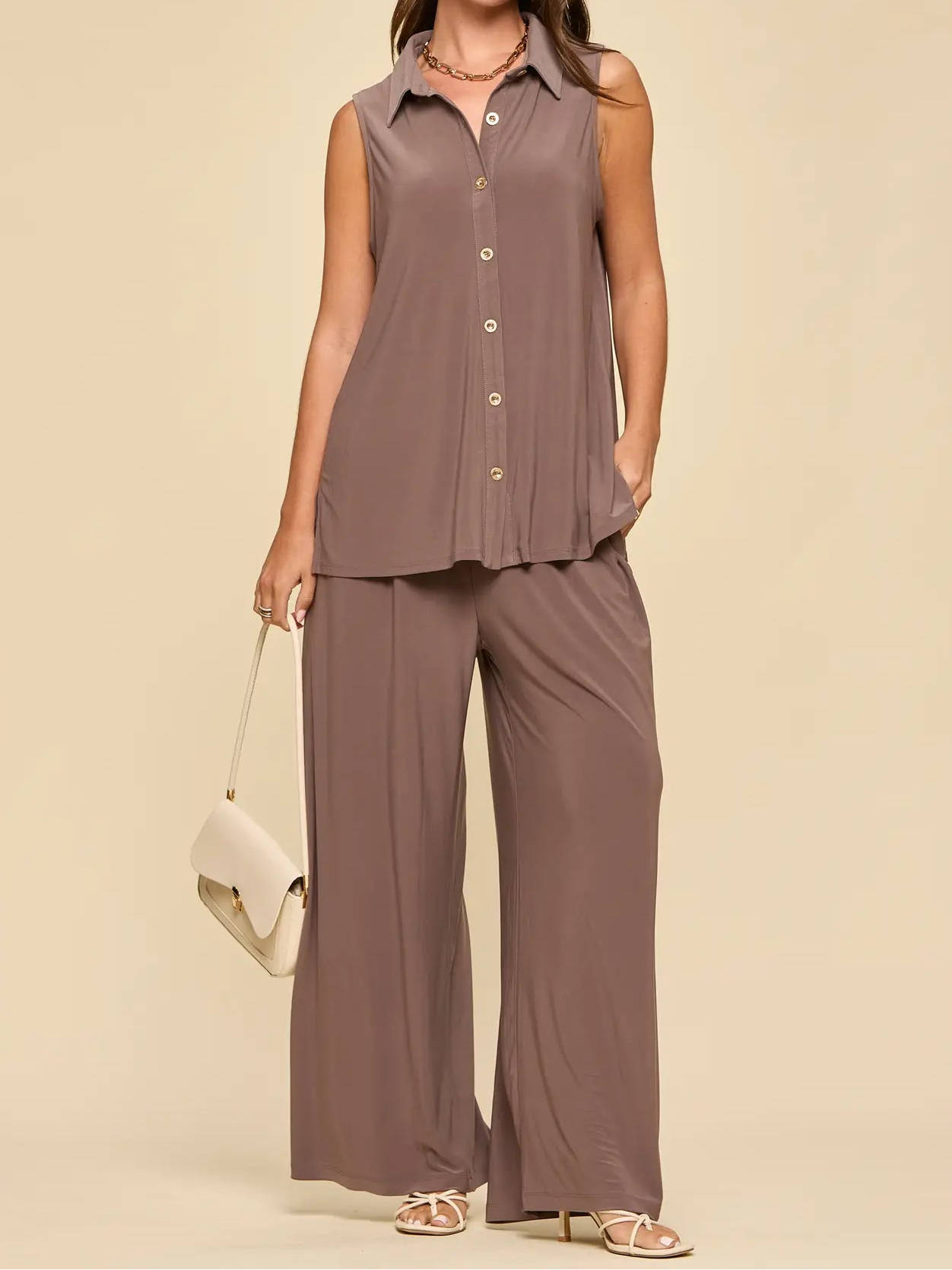 Mocha Button Up 2-Piece Tank Set
