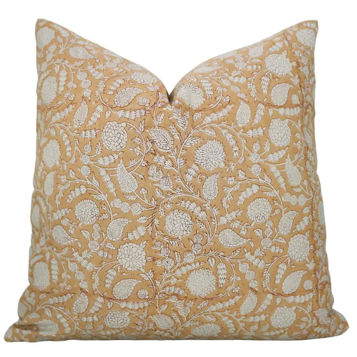 White & Orange Floral Print Pillow 20"
