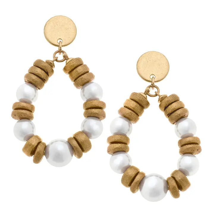 Pearl & Wood Teardrop Earrings