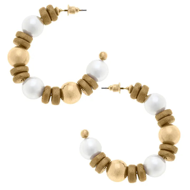 Gold Wood & Pearl Hoop