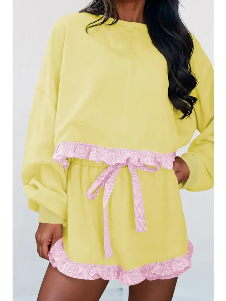 Yellow & Pink Long Sleeve Short Set