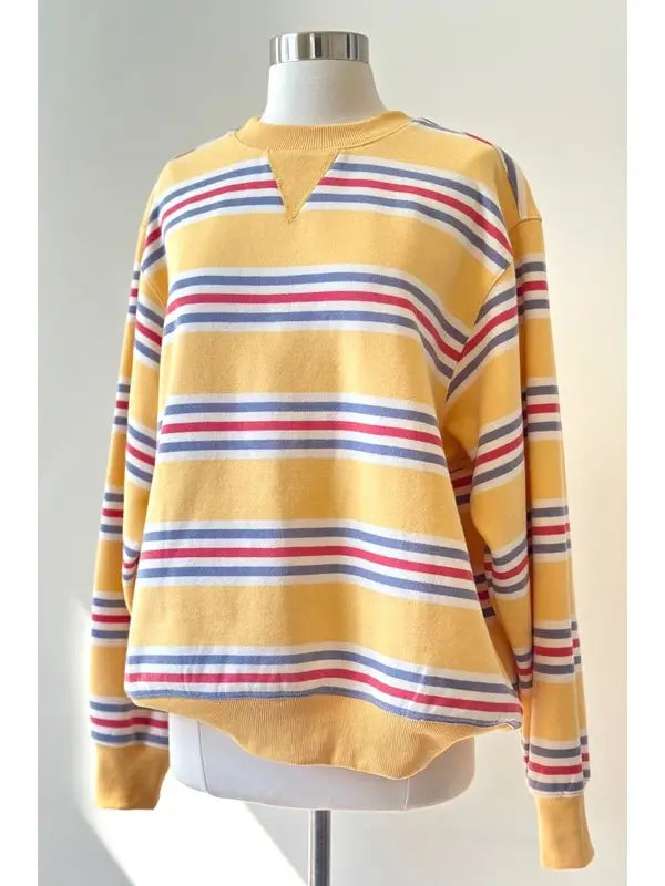 Yellow Retro Stripe Crewneck
