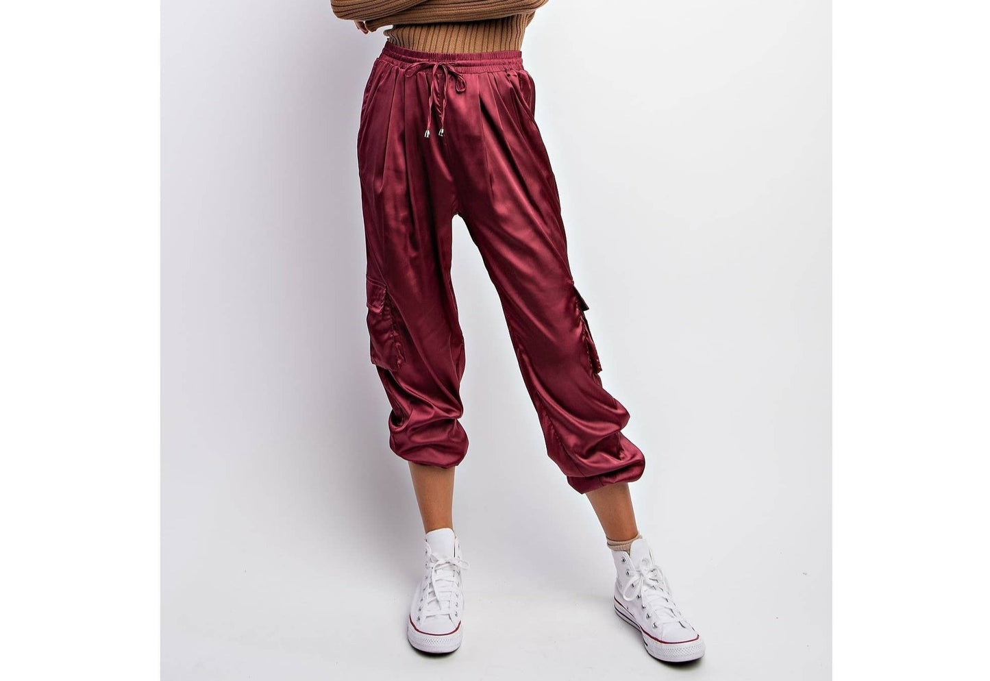 Eggplant Satin Cargo Pant