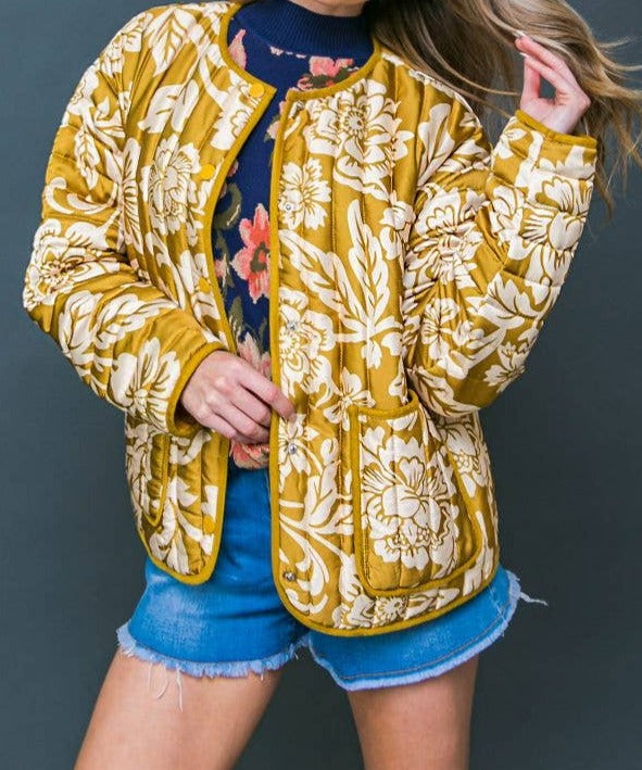 Camel Floral Puff Jacket