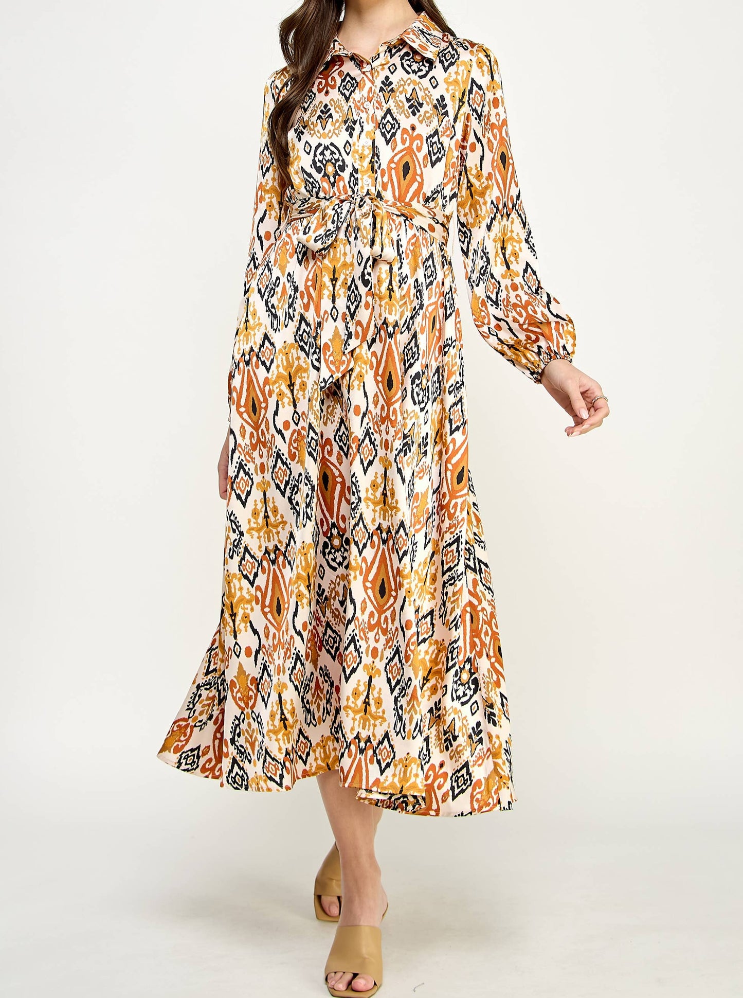 Caramel Multi Satin Maxi Dress