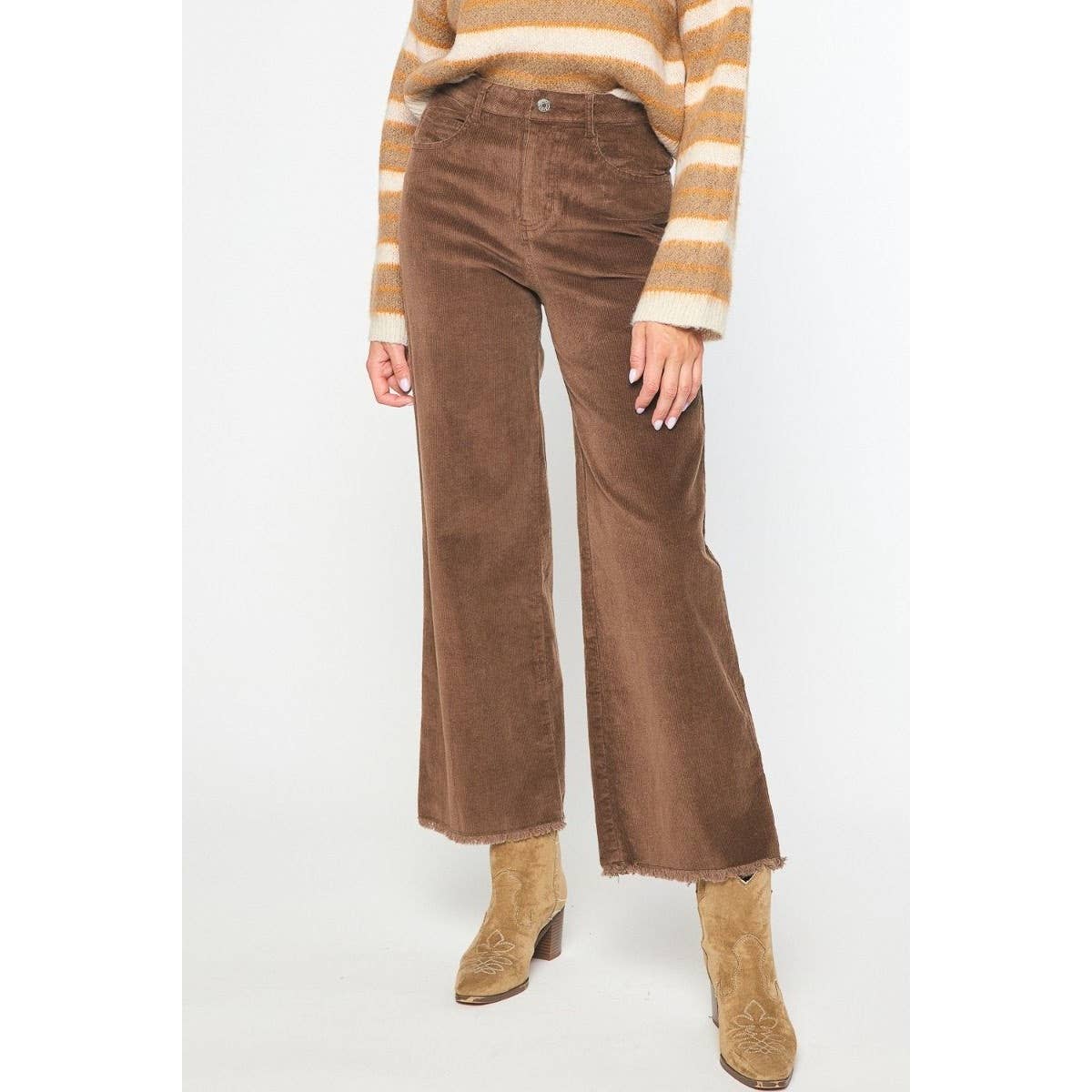 Brown Corduroy Wide-Leg Pants