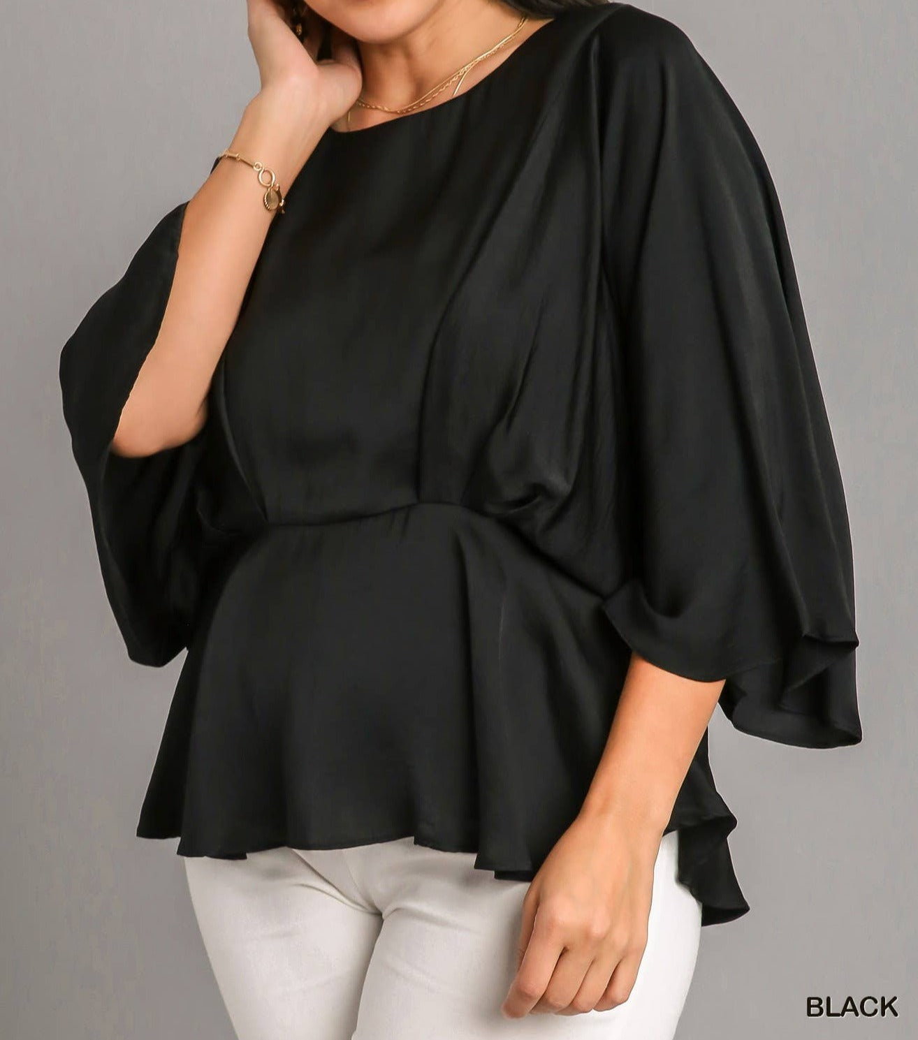 Black Peplum Satin Top