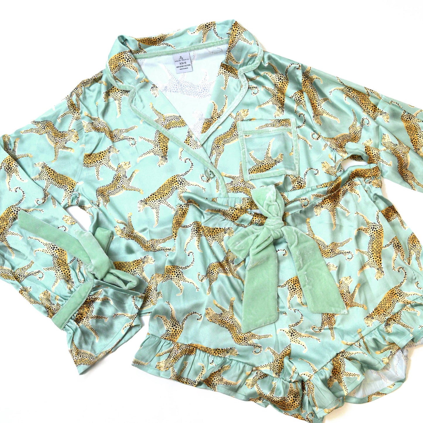 Sage Leopard Satin Short PJ Set